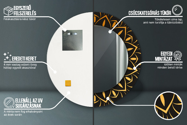 Runder spiegel mit dekorativem aufdruck Goldenes Mandala