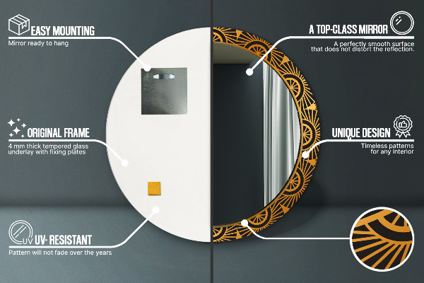 Runder spiegel mit dekorativem aufdruck Goldenes Mandala