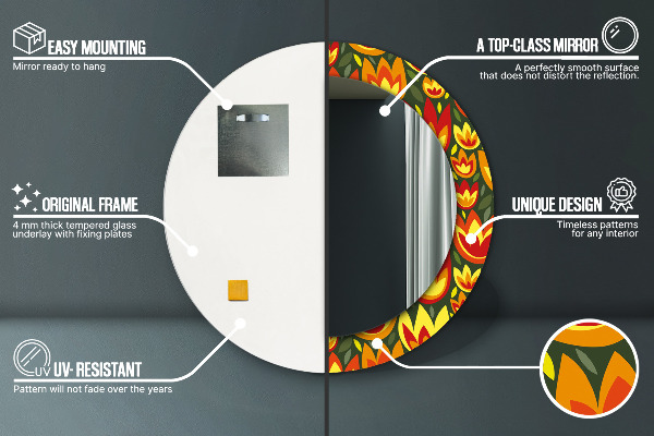 Runder spiegel mit dekorativem aufdruck Retro-Tulpen