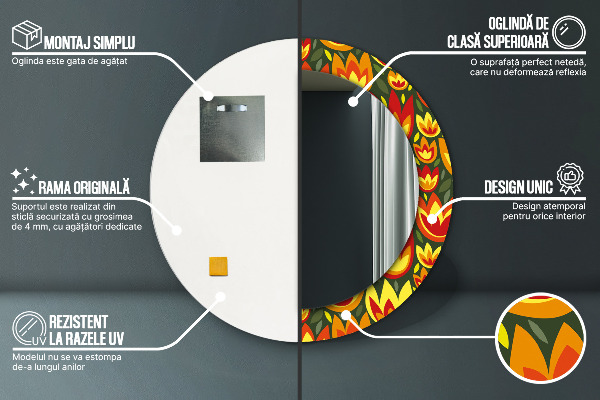 Runder spiegel mit dekorativem aufdruck Retro-Tulpen