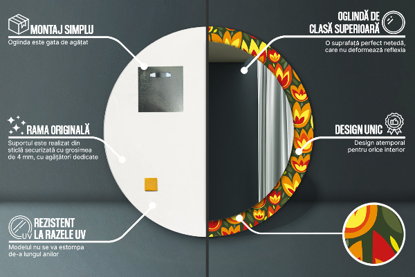 Runder spiegel mit dekorativem aufdruck Retro-Tulpen