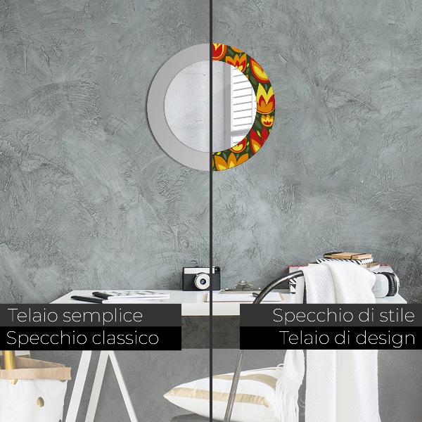 Runder spiegel mit dekorativem aufdruck Retro-Tulpen