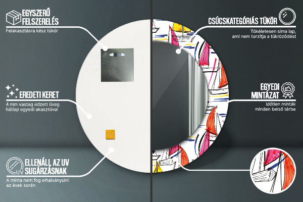 Runder spiegel mit dekorativem aufdruck Boot auf dem See