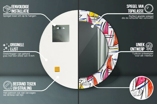 Runder spiegel mit dekorativem aufdruck Boot auf dem See