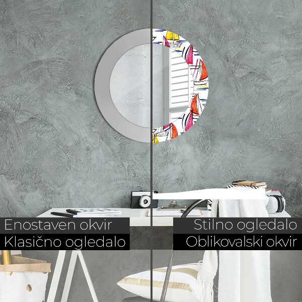 Runder spiegel mit dekorativem aufdruck Boot auf dem See