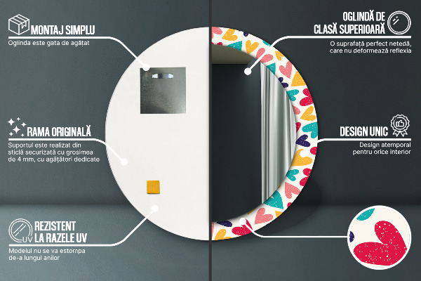 Runder spiegel mit dekorativem aufdruck Farbenfrohe Herzen