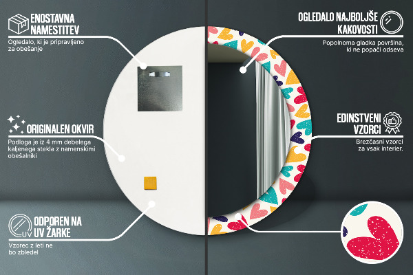 Runder spiegel mit dekorativem aufdruck Farbenfrohe Herzen