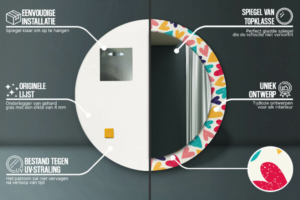 Runder spiegel mit dekorativem aufdruck Farbenfrohe Herzen