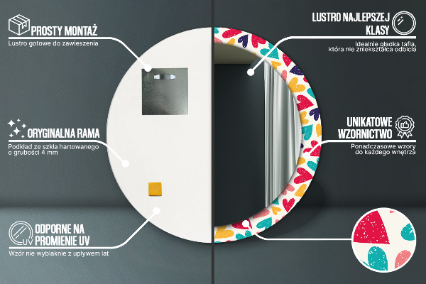 Runder spiegel mit dekorativem aufdruck Farbenfrohe Herzen