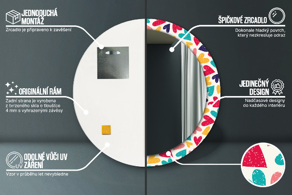 Runder spiegel mit dekorativem aufdruck Farbenfrohe Herzen