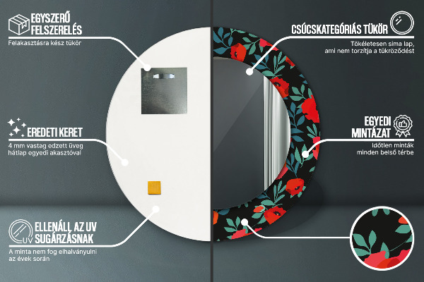 Runder spiegel aufdruck Roter Mohnsamen