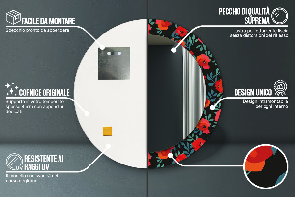 Runder spiegel aufdruck Roter Mohnsamen