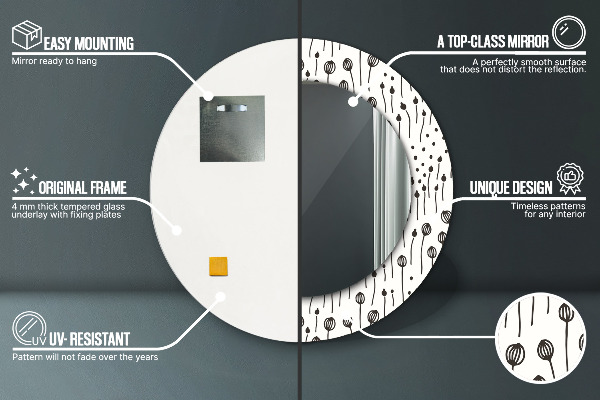 Runder spiegel aufdruck Blumenzeichnung