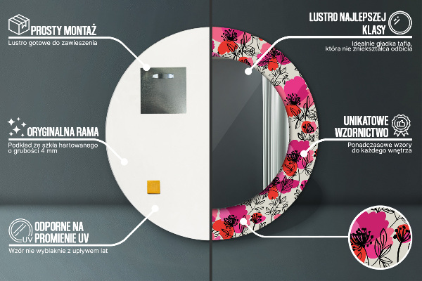 Runder spiegel aufdruck Rosa Mohnblumen