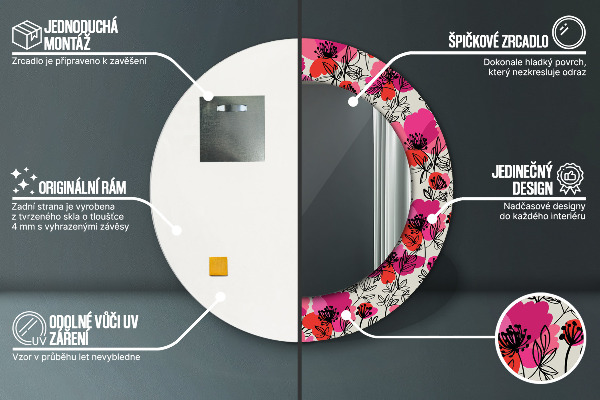 Runder spiegel aufdruck Rosa Mohnblumen