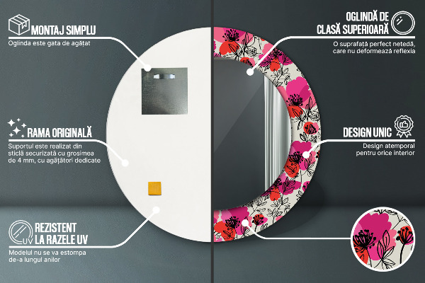 Runder spiegel aufdruck Rosa Mohnblumen