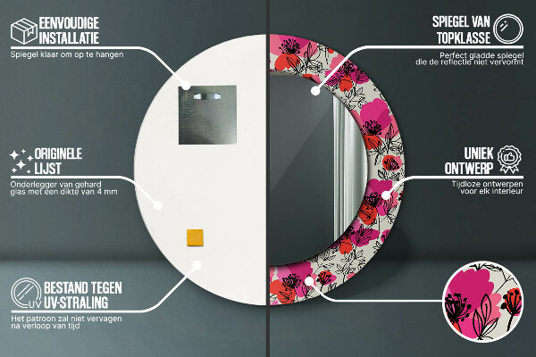 Runder spiegel aufdruck Rosa Mohnblumen