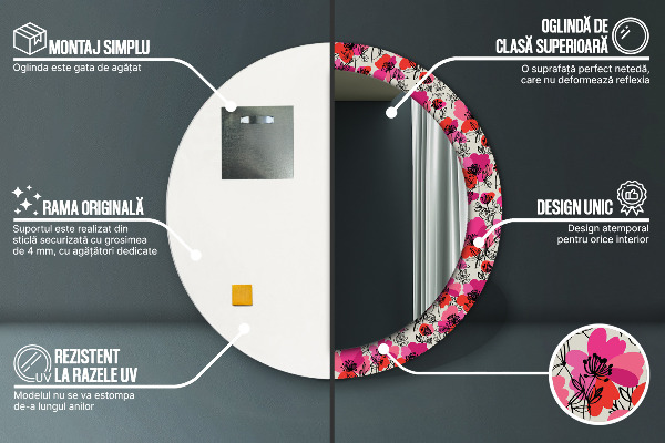 Runder spiegel aufdruck Rosa Mohnblumen