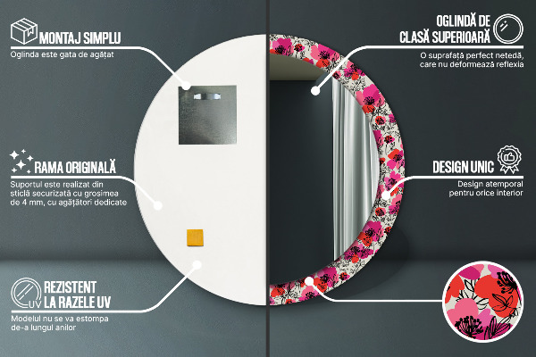 Runder spiegel aufdruck Rosa Mohnblumen