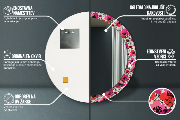 Runder spiegel aufdruck Rosa Mohnblumen