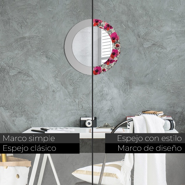 Runder spiegel aufdruck Rosa Mohnblumen