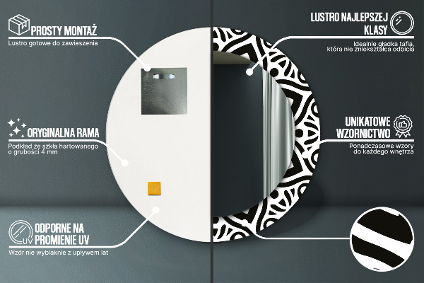 Runder spiegel mit dekoration Schwarzes geometrisches Ornament