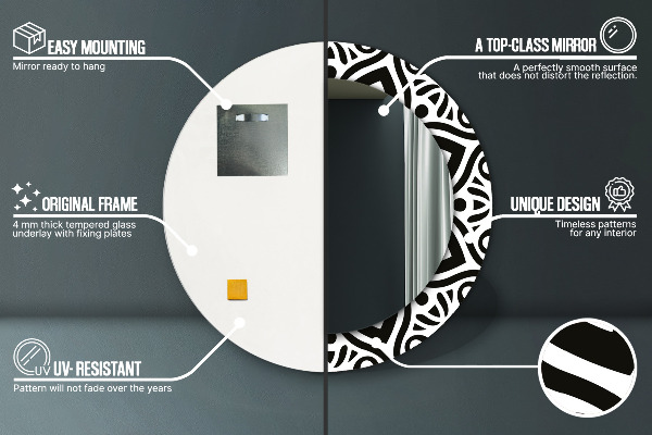 Runder spiegel mit dekoration Schwarzes geometrisches Ornament