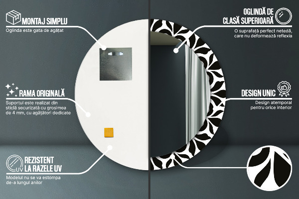 Runder spiegel mit dekoration Schwarzes geometrisches Ornament