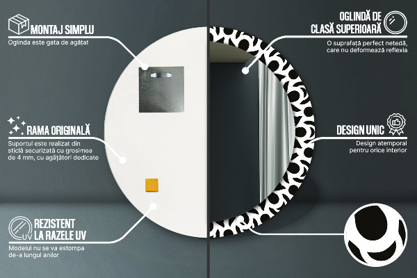 Runder spiegel mit dekoration Schwarzes geometrisches Ornament