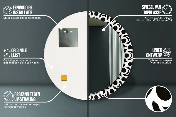 Runder spiegel mit dekoration Schwarzes geometrisches Ornament