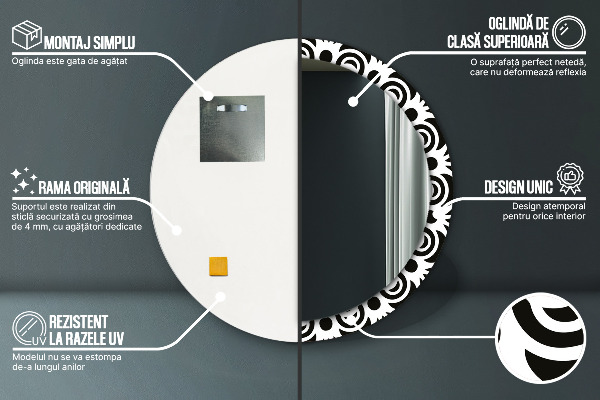 Runder spiegel mit dekoration Schwarzes geometrisches Ornament