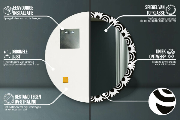 Runder spiegel mit dekoration Schwarzes geometrisches Ornament