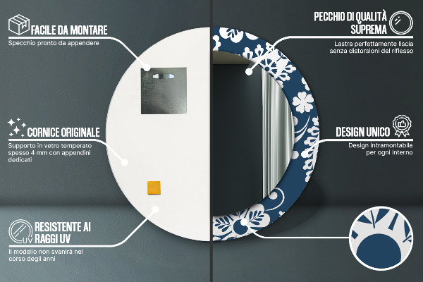 Runder spiegel bedrucktem rahmen Paisley Komposition