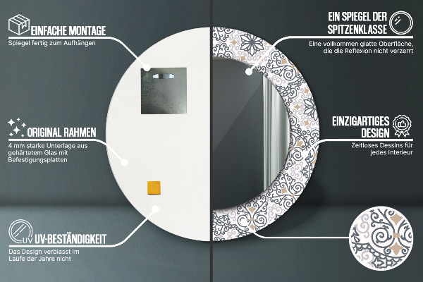 Runder spiegel bedrucktem rahmen Geometrische Ornamente