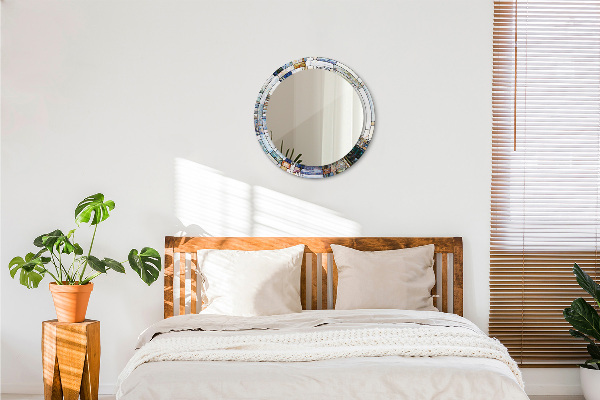 Runder spiegel bedrucktem rahmen Abstraktes Glasfenster