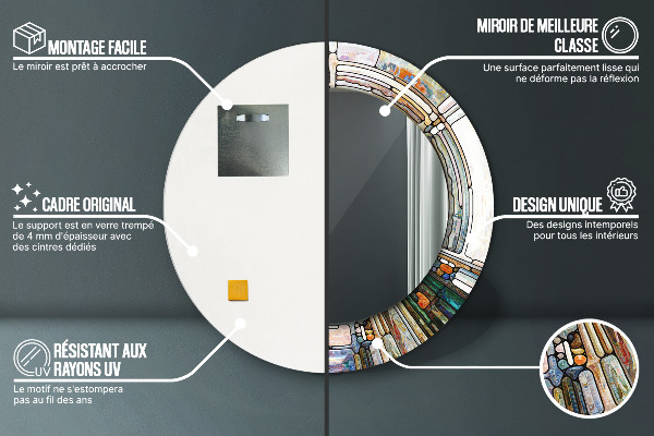 Runder spiegel bedrucktem rahmen Abstraktes Glasfenster