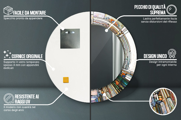 Runder spiegel bedrucktem rahmen Abstraktes Glasfenster