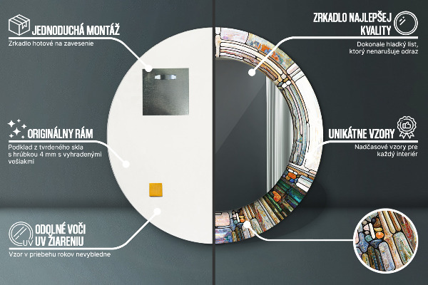 Runder spiegel bedrucktem rahmen Abstraktes Glasfenster