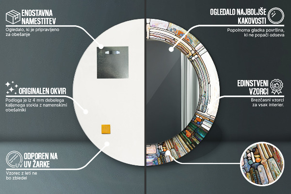 Runder spiegel bedrucktem rahmen Abstraktes Glasfenster