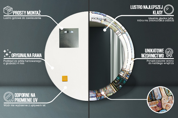 Runder spiegel bedrucktem rahmen Abstraktes Glasfenster