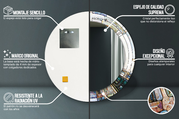 Runder spiegel bedrucktem rahmen Abstraktes Glasfenster