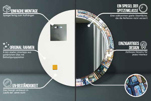 Runder spiegel bedrucktem rahmen Abstraktes Glasfenster