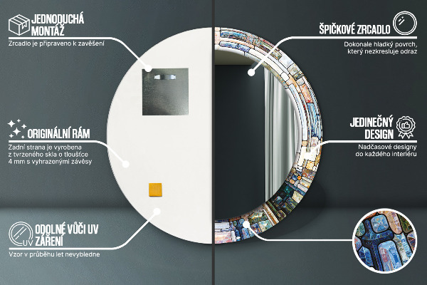 Runder spiegel bedrucktem rahmen Abstraktes Glasfenster