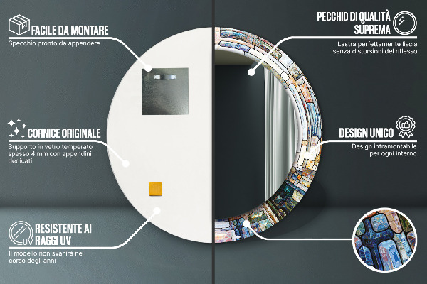 Runder spiegel bedrucktem rahmen Abstraktes Glasfenster