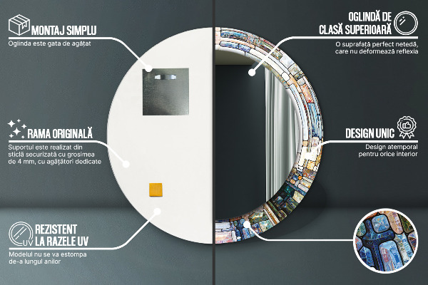 Runder spiegel bedrucktem rahmen Abstraktes Glasfenster