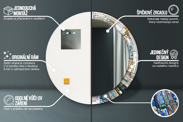 Runder spiegel bedrucktem rahmen Abstraktes Glasfenster