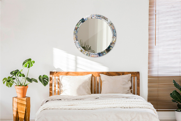 Runder spiegel bedrucktem rahmen Abstraktes Glasfenster