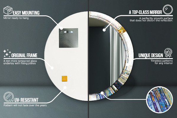 Runder spiegel bedrucktem rahmen Abstraktes Glasfenster