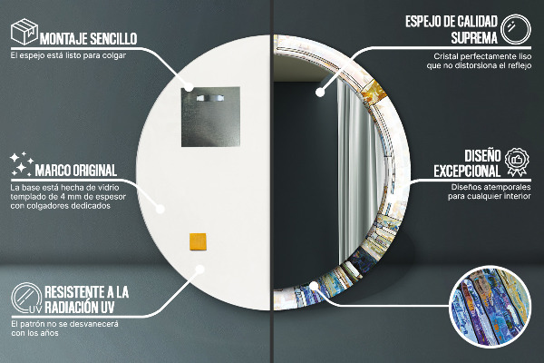 Runder spiegel bedrucktem rahmen Abstraktes Glasfenster