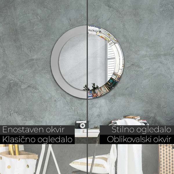 Runder spiegel bedrucktem rahmen Abstraktes Glasfenster